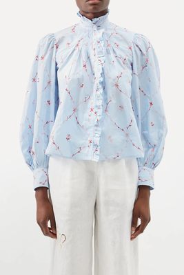 Yana High-Neck Embroidered-Cotton Blouse  from Thierry Colson