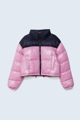 Cropped Colour Block Puffer Jacket from Stradivarius