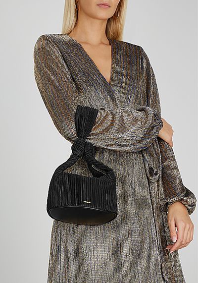 Mina Black Plissé Satin Top Handle Bag from Cult Gaia