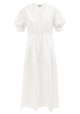 Puff-Sleeve Broderie-Anglaise Organic-Cotton Dress from Ganni