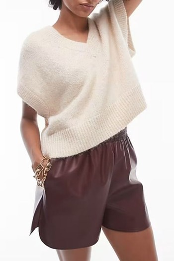 Knitted V-Neck Seam Front Off Shoulder Vest from Topshop