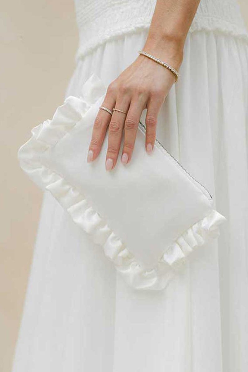 The Ivory Satin Mini Ruffled Pouch