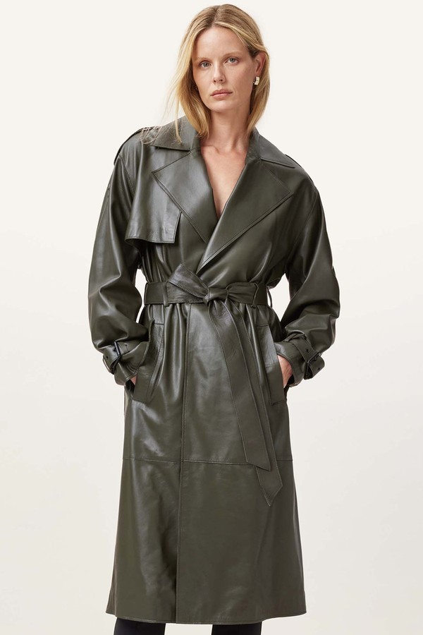 Inez Leather Long Trench Coat from All Saints