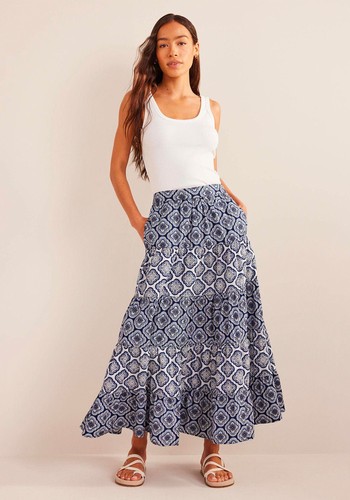 Tiered Poplin Midi Skirt