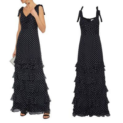 Tiered Polka Dot Silk Chiffon Gown from Mikael Aghal