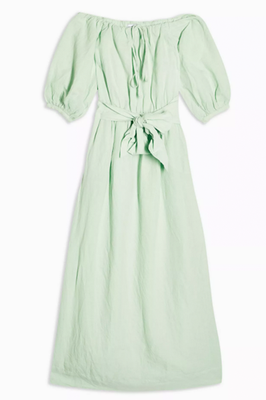 Linen Blend Belted Bardot Midi Dress from Topshop