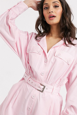 Utility Puff Sleeve Playsuit In Pink from Asos Design