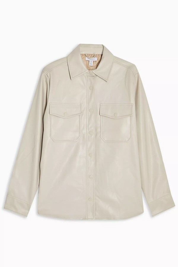 Taupe Faux Leather Shirt