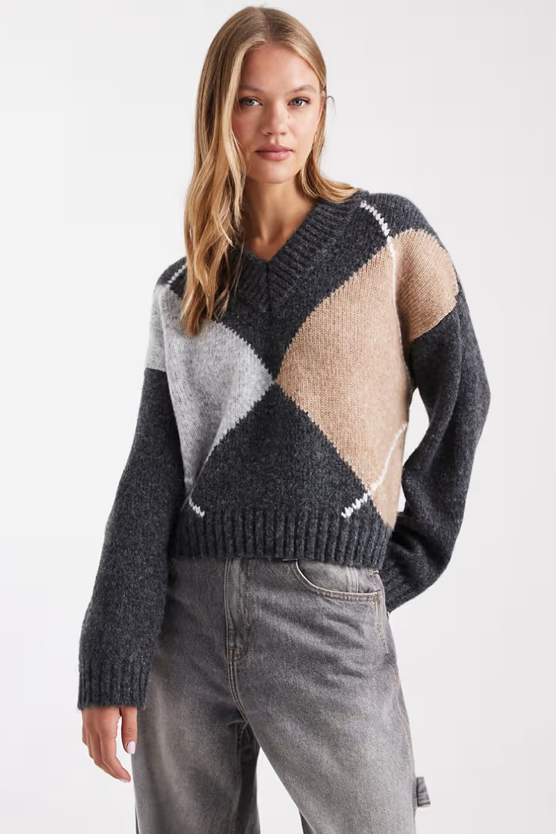 Argyle High V Neck Jumper from ASOS DESIGN