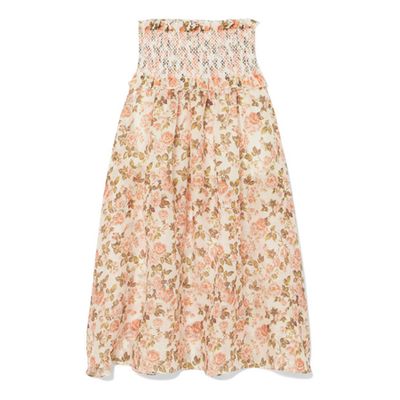 Radiate Smocked Floral-Print Linen And Silk-Blend Maxi Skirt