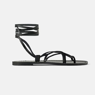 Flat Leather Sandals with Criss Cross from Zara
