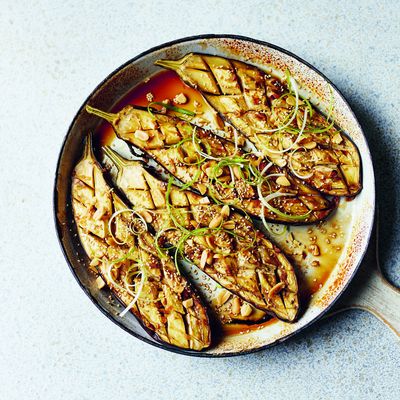 Sticky Maple Aubergine With Crushed Peanuts 