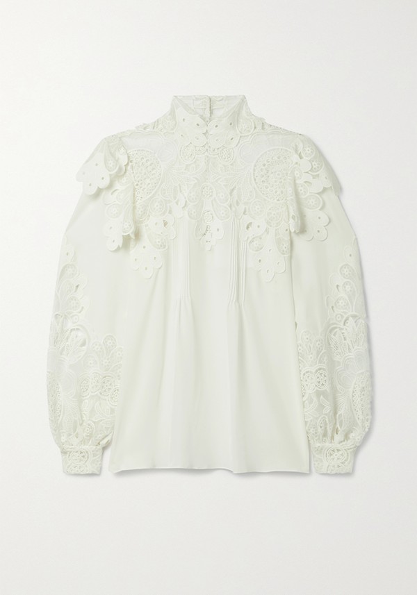 Jessa Embroidered Organza & Silk Blouse from Costarellos