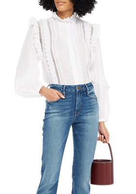 Natalie Lace-Trimmed Ruffled Ramie Blouse from Frame