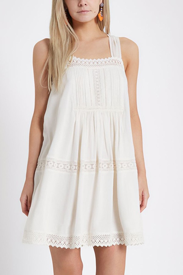 Cream Lace Trim Open Back Swing Dress