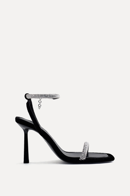 High-Heel Velvet Sandals With Rhinestone Ankle Strap  from Zara