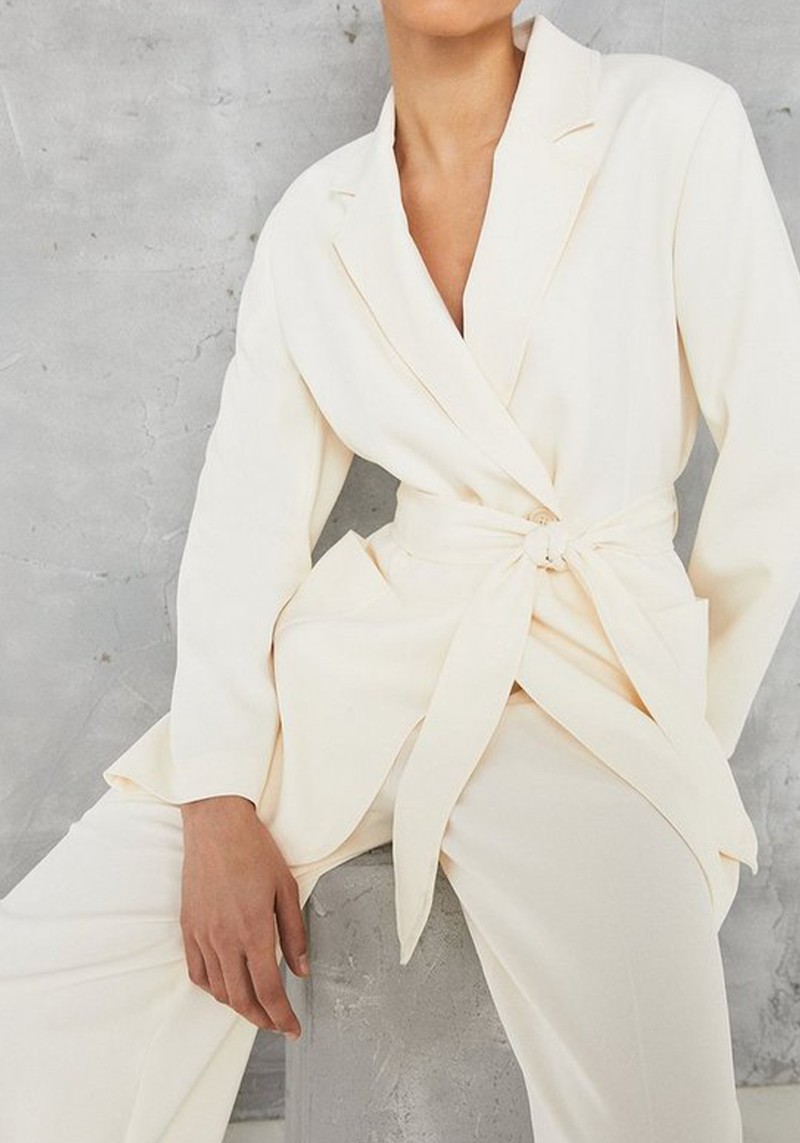 Premium Fluid Crepe Pocket Belted Blazer from Warehouse