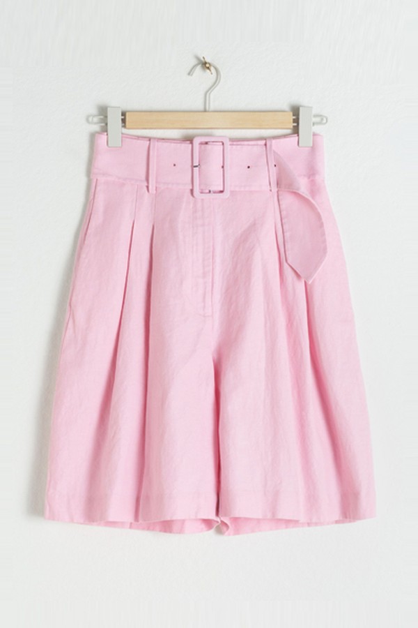 Belted Linen Blend Bermuda Shorts