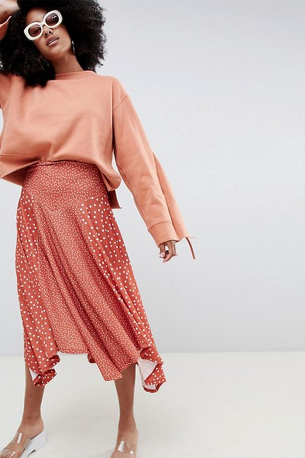 Mixed Spot Hanky Hem Midi Skirt from ASOS Design