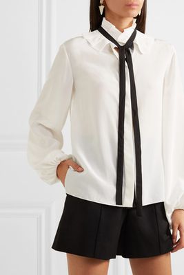 Ruffled Pussy-Bow Silk Crepe De Chine Blouse from Chloé