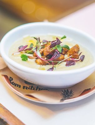 Cauliflower Coconut Soup With Lime Garlic Croutons