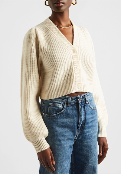 Avignon Cream Ribbed Wool-blend Cardigan from LoveShackFancy