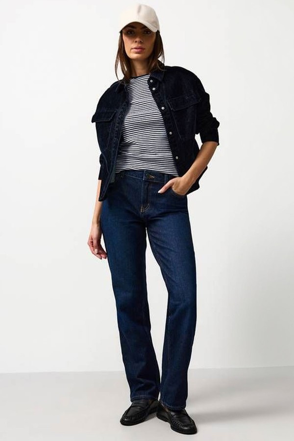 Dark Denim Relaxed Straight Leg Jeans from Tu