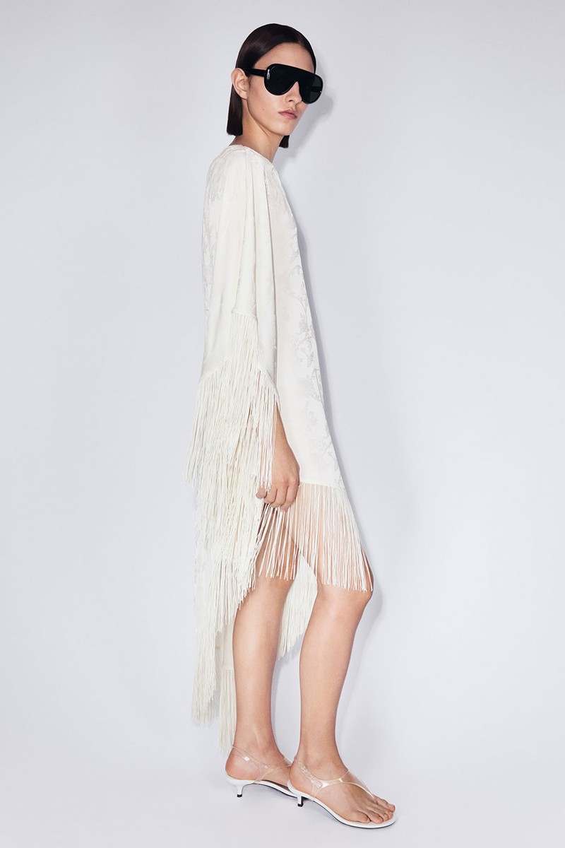 Fringed One-Shoulder Kaftan Dress