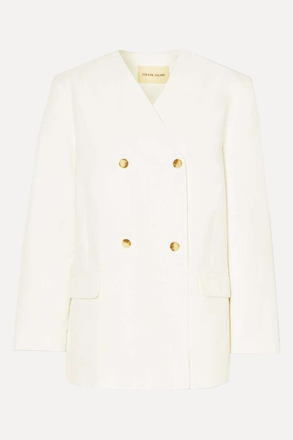 Jalca Double-Breasted Twill Blazer from Lou Lou Studio
