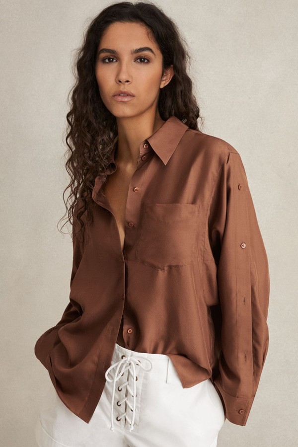 Silk Button Sleeve Shirt