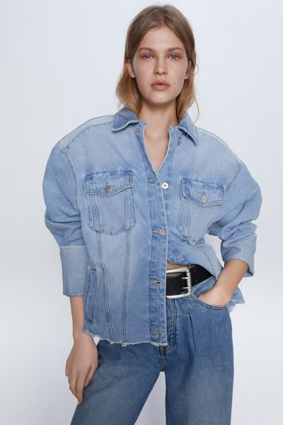 Denim Jacket With Frayed Hem from Zara