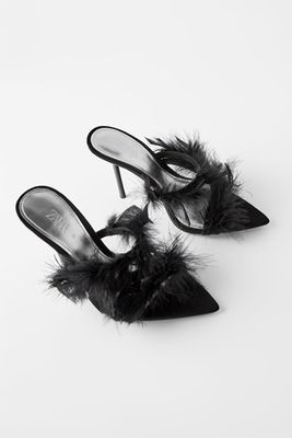 Leather High-Heel Mules With Feathers from Zara