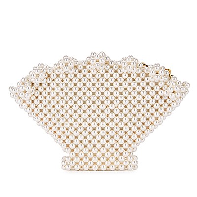 Off-White Faux Pearl Beaded Clutch from Shrimps