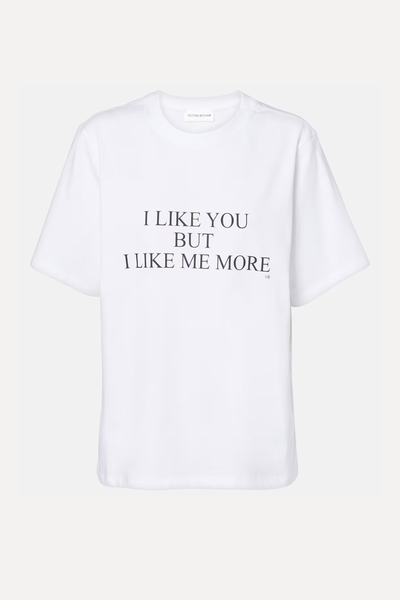 Slogan-Print Regular-Fit Organic-Cotton Jersey T-Shirt from Victoria Beckham