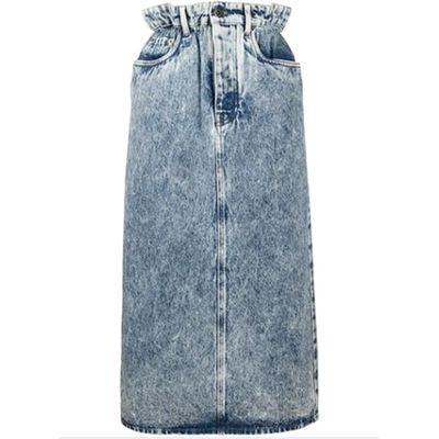 Paper Bag Waist Bleached Denim Midi Skirt from Miu Miu