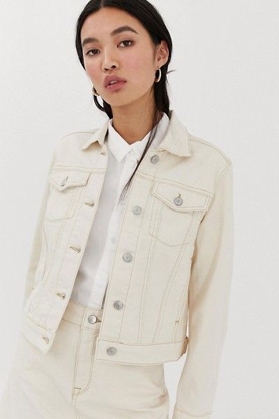 Ecru Denim Jacket With Contrast Stitching from Selected Femme