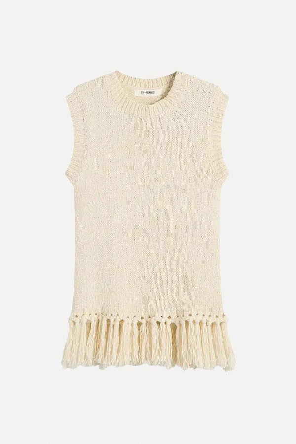 Lauryn Sleeveless Knitted Tassel Trim Top from 4th & Reckless