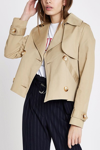 Beige Crop Trench Coat