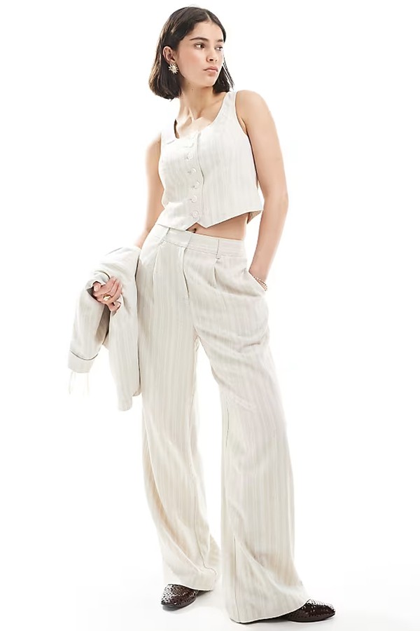 Co-Ord Linen Wide Leg Stripe Trousers from New Look
