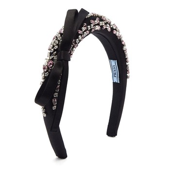 Crystal-Embellished Bow-Appliquéd Satin Headband from Prada