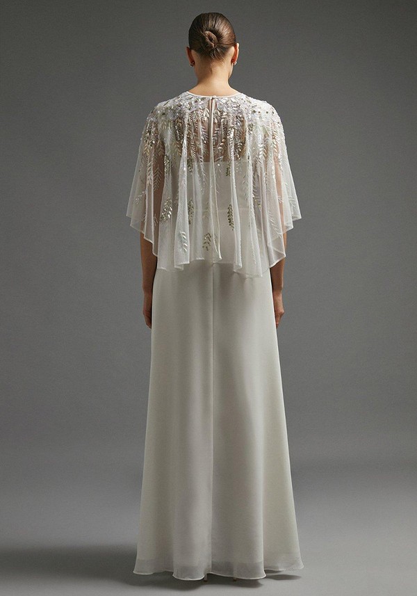 Embellished Cape Detail Maxi Dress