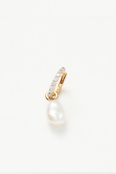 Fine Diamond & Pearl Charm Hoop Earrings 