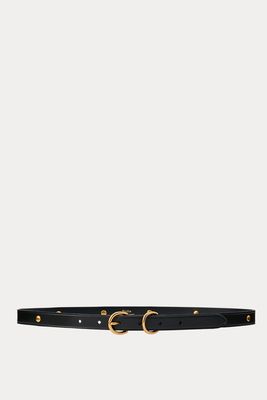 Slim Studded Calfskin Double D Ring Belt