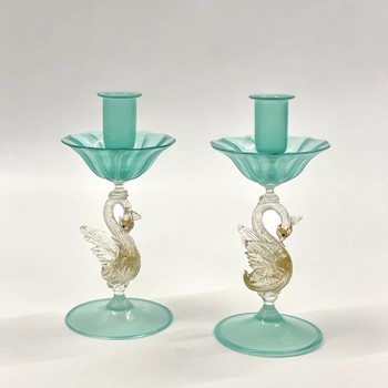 Pair Of Vintage Murano Venetian Swan Candlestick Holders from Edition 94