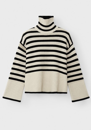 Signature Stripe Turtleneck Light Sand Stripe from Totême