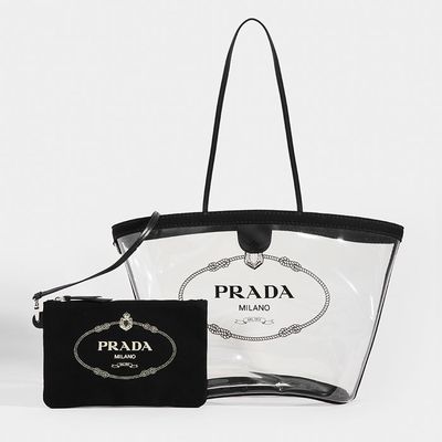 PVC Clear Logo-Print Tote from Prada