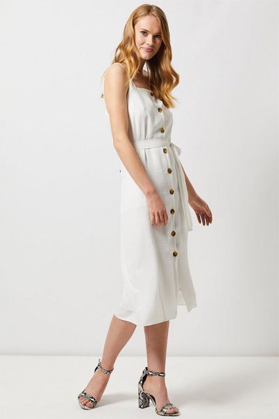 Ivory Button Through Strap Midi Dress