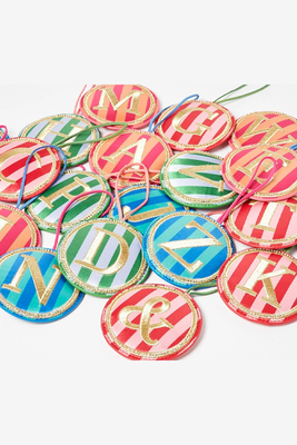 Stripe Alphabet Initial Embroidered Christmas Tree Decoration from Oliver Bonas