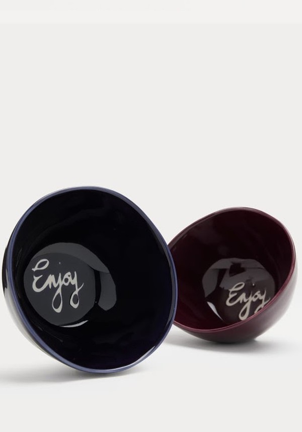 Set Of 2 Ceramic Enjoy Slogan Nibble Bowls 