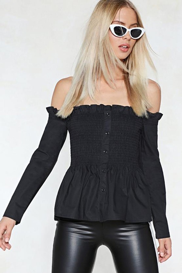 Have You Shirred Black Off-The-Shoulder Top